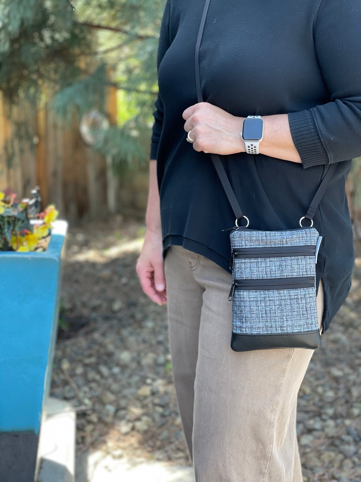 ELLA BELLA (SMALLEST) Travel Bags Crossbody Purse - A1 Cross Body - Faux Leather - Blue and White Fabric