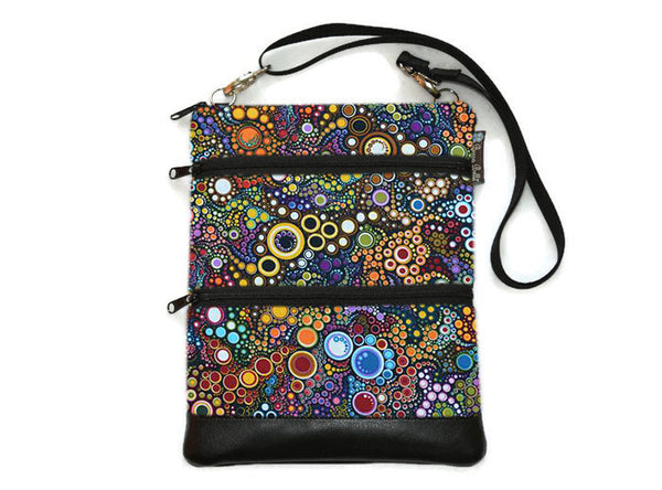 MEDIUM Travel Bags Crossbody Purse - A1 Cross Body - Faux Leather - Tablet Purse - Happy Dot Fabric