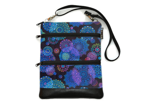 SMALL SIZE Travel Bags Crossbody Purse - A1 Cross Body - Faux Leather - Tablet Purse - Blue and Purple Medallions