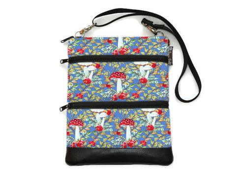 Travel Bags Crossbody Purse - Cross Body - Faux Leather - Tablet Purse -  Mushroom Fabric