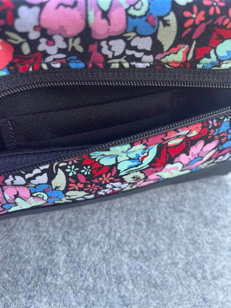 Deluxe Long Zip Phone Bag - Converts to Cross Body Purse - Gray and White Flowers