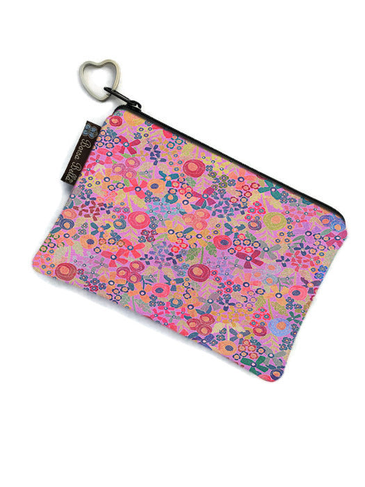 LARGE Catch All Zippered Pouch - A1 - Tiny Pink Flowers Fabric
