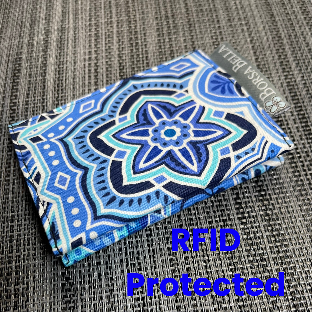 Card Holder RFID Protected - Blue and White Fabric