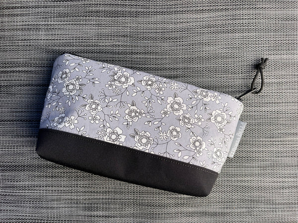 Side Kick Gusseted Zippered Pouch Gray Floral Fabric