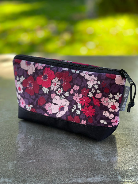 Side Kick Gusseted Zippered Pouch Purple Pink Floral Fabric