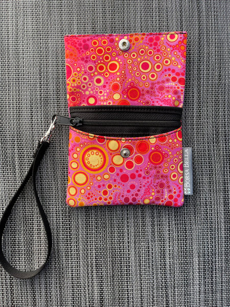 Small Slim Wallet - Light Weight - Added RFID Fabric - Pink/Yellow Dot Fabric