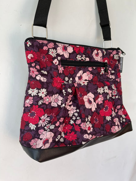 Hobo Purse Cross Body - Shoulder Bag - Flower Show Violet Fabric