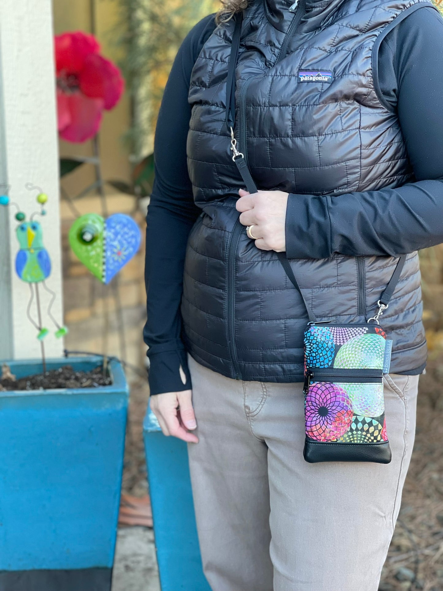 Short Zip Phone Bag - Wristlet Converts to Cross Body Purse - Purple Medallion