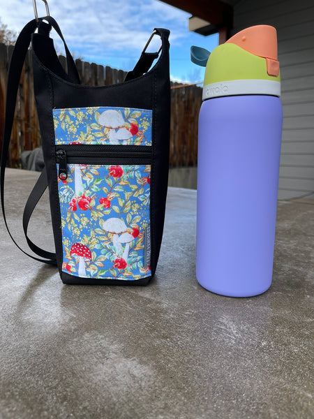 Water Bottle Crossbody Bag - Day Drinker - Mushroom Fabric Pocket