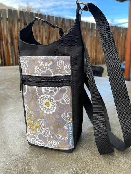 Water Bottle Crossbody Bag - Day Drinker - Metallic Dawn Fabric Pocket