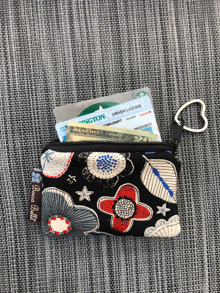 Pixy Roo Card or Coin Holder Catch All Zippered Pouch - Black and White