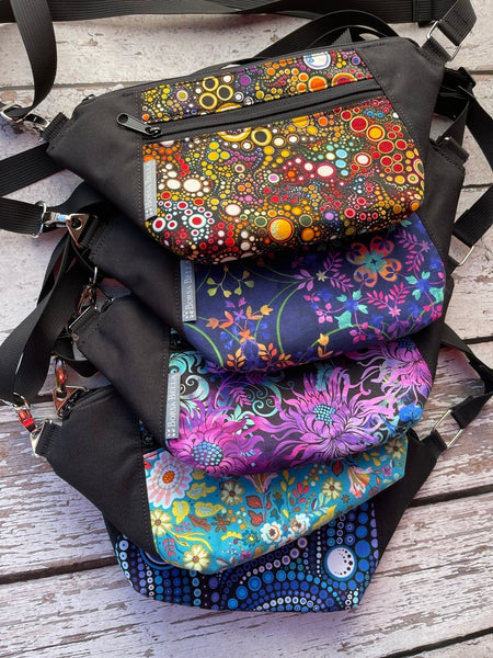 Fanny Pack or Crossbody Bag -  Black Canvas Waterproof Fabric