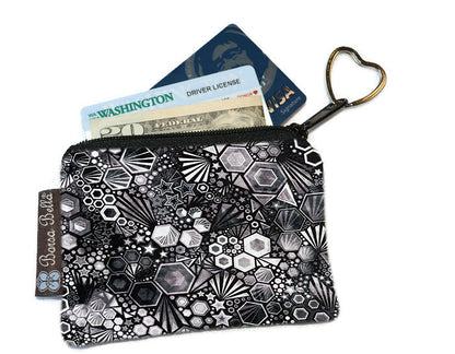 Pixy Roo Card or Coin Holder Catch All Zippered Pouch A1 -Black and White Geometric