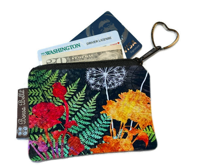 Pixy Roo Card or Coin Holder Catch All Zippered Pouch A1 - Night FernTastic Fabric
