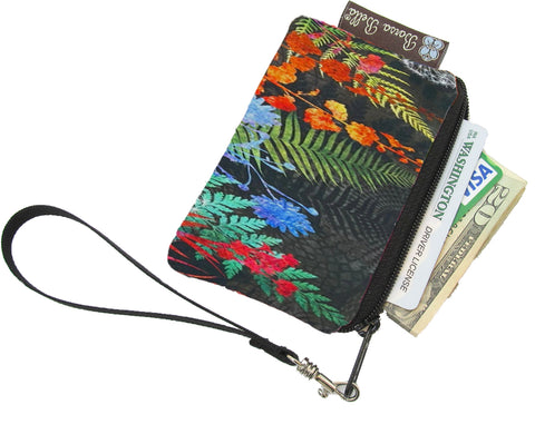 Pixy Roo Card or Coin Holder Catch All Zippered Pouch A1 - Night FernTastic Fabric