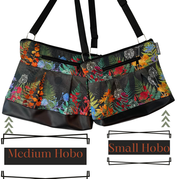 Hobo Purse Cross Body - Shoulder Bag with Faux Leather - Night FernTastic Fabric