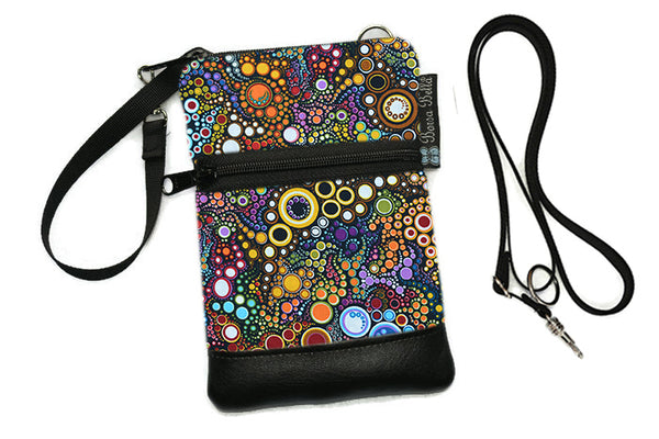 Short Zip Phone Bag - Wristlet Converts to Cross Body Purse - Happy Dot Fabric