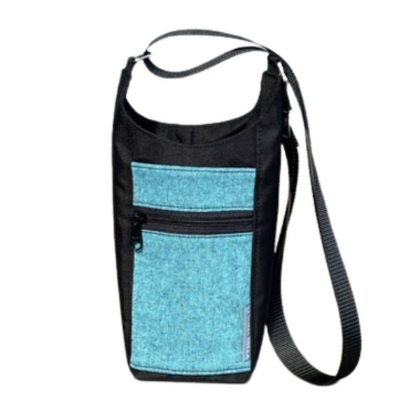 Water Bottle Crossbody Bag - Day Drinker - Blue Teal Fabric Pocket