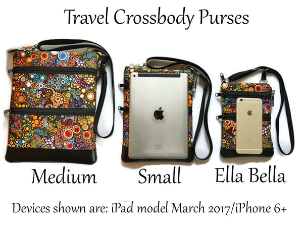 Travel Bags Crossbody Purse - Cross Body - Faux Leather - Tablet Purse - Decoupage Black and White Fabric