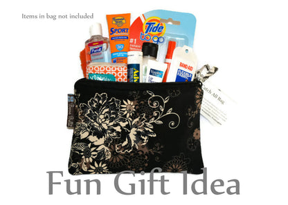 Large Catch All Zippered Pouch - White Background And Purple Flowers Fabric