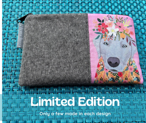Limited Edition Catch All Zippered Pouch - Gray Dog Pink Background