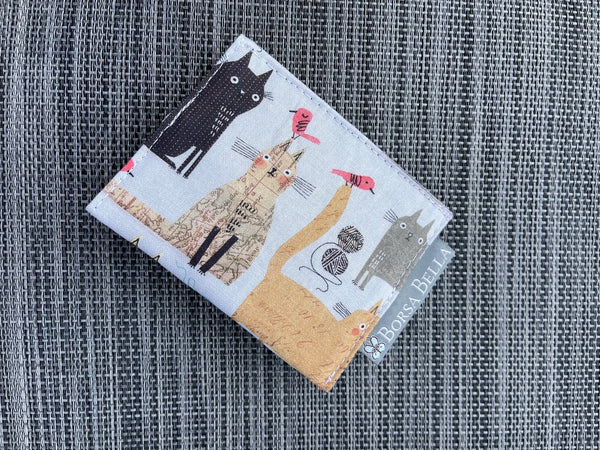 Card Holder RFID Protected - Gray Background Cat Fabric