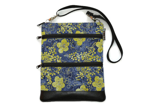 Travel Bags Crossbody Purse - Cross Body - Faux Leather - Tablet Purse - Daisy Does It Fabric