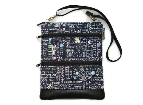 Travel Bags Crossbody Purse - Cross Body - Faux Leather - Tablet Purse - Blooms and Buttons Fabric