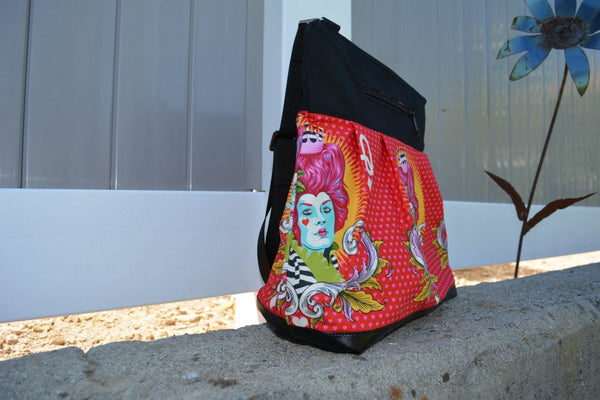 Clearance Hobo Purse Cross Body - Shoulder Bag - Pink Queen of Hearts Fabric - Limited Edition