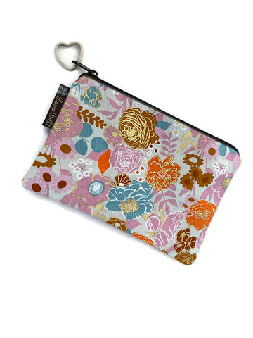 Catch All Zippered Pouch - Darling Gold Roses Fabric