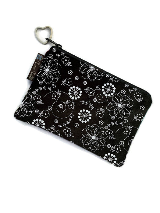 Catch All Zippered Pouch - Black and White Daisy Doodle Fabric