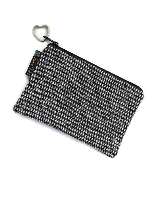 Catch All Zippered Pouch - Black and White Canvas Linen Fabric