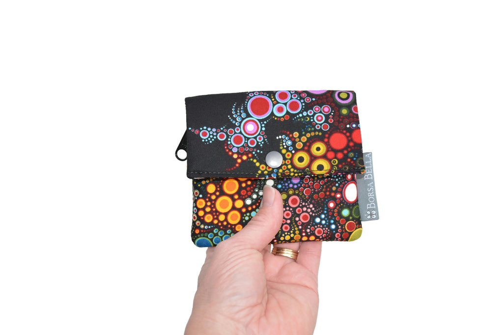 Small Slim Wallet - Light Weight - Added RFID Fabric - Kismet Dots Fab –  Borsa Bella Design Co.