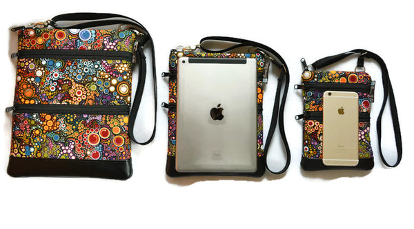 Travel Bags Crossbody Purse - Cross Body - Faux Leather - Tablet Purse - Butterfly Bliss Fabric