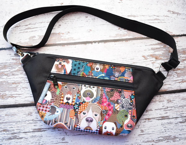 Fanny Pack or Crossbody Bag - Colorful Puppy Fabric