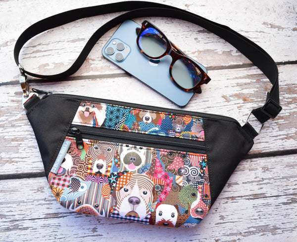 Fanny Pack or Crossbody Bag - Colorful Puppy Fabric