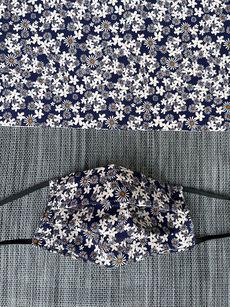 2 or 3 layer Face Mask Limited Edition - Navy Daisy Chain Fabric