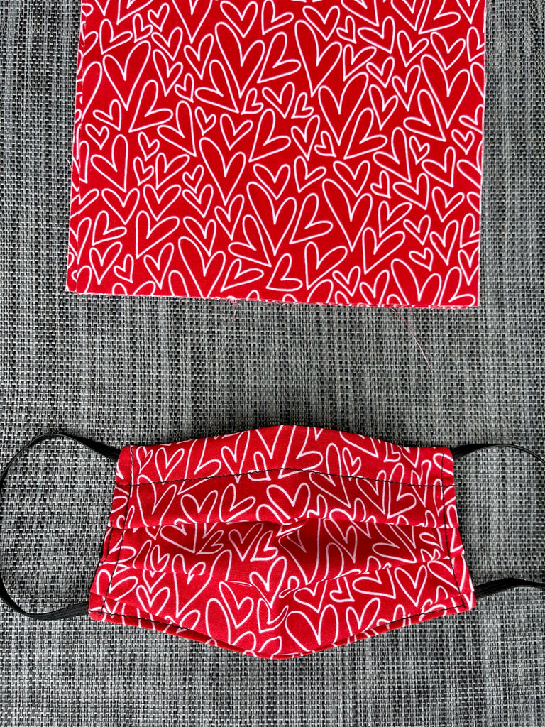 Reversible 2 or 3 layer Face Mask Limited Edition - Red Hearts Fabric and Black