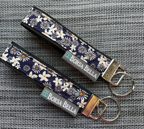 Keychain Wristlets -  Navy Daisy Chain  Fabric