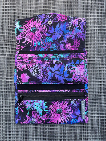 Wallet - Slim Large Wallet - Light Weight - Purple Floragraphics Fabric