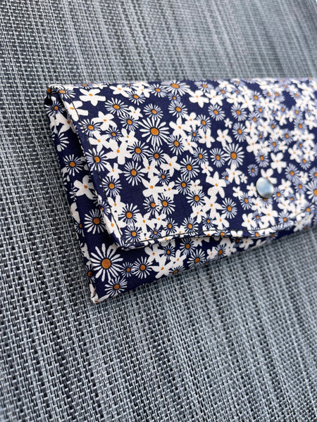 Wallet - Slim Large Wallet - Light Weight - Navy Daisy Fabric