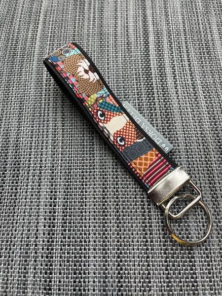 Keychain Wristlets -   Colorful Puppy Party Fabric