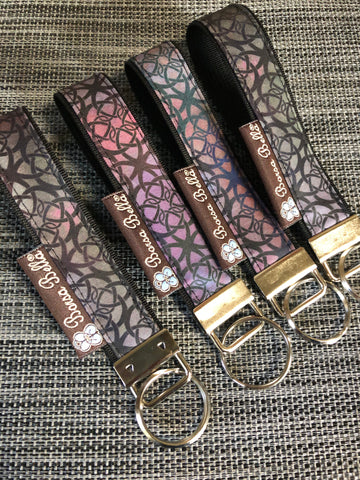 Keychain Wristlets -   New Purple Gray Fabric