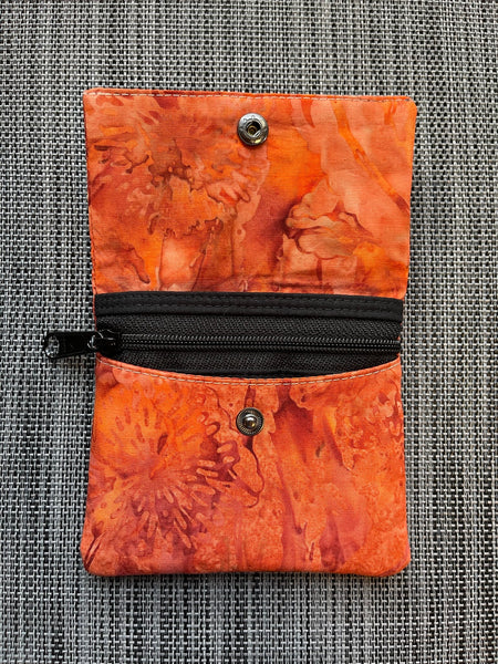 Small Slim Wallet - Light Weight - Added RFID Fabric - Marmalade Batik Fabric