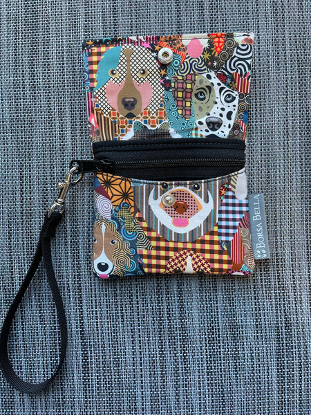 Small Slim Wallet - Light Weight - Added RFID Fabric - Colorful Puppies Fabric