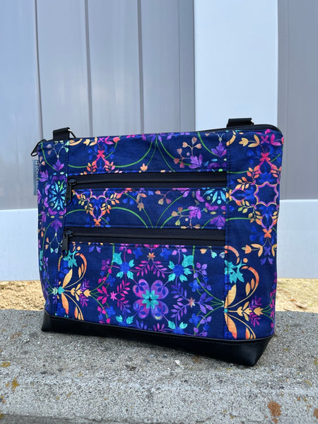 New Design - The Ariel Purse - Blue Violet Fabric - All Fabric Faux Leather Bottom