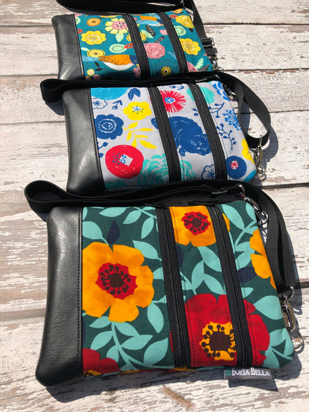 Travel Bags Crossbody Purse - Cross Body - Faux Leather - Tablet Purse -  Painted Petal Fabric