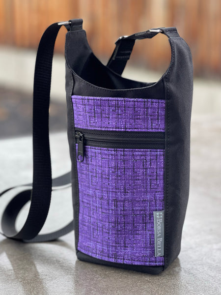 Water Bottle Crossbody Bag - Day Drinker - Purple Crosshatch Pocket