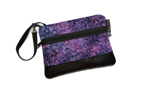 Long Zip Phone Bag - Faux Leather Accent - Cross Body Option -  Plum Perfect Batik Fabric