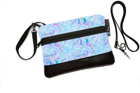 Deluxe Long Zip Phone Bag - Converts to Cross Body Purse - Pastel Swirl Fabric